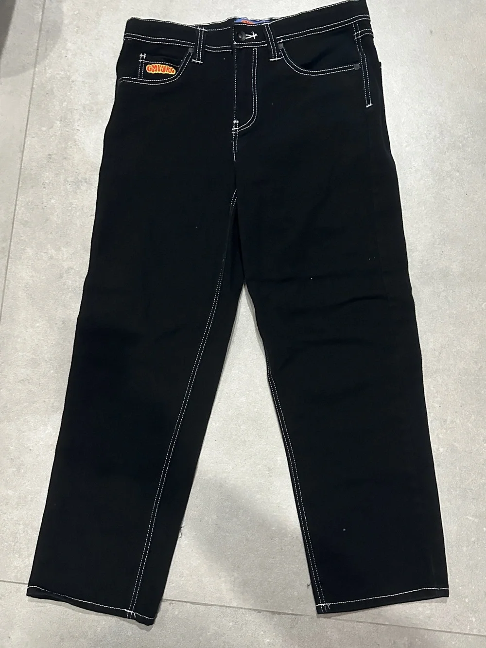 Empyre Black Straight Men's Jeans with White Contrast Stitching